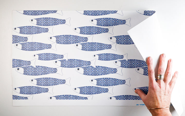 Sale - Ocean Shoal Blue &amp; White - Peel &amp; Stick Wallpaper Sample