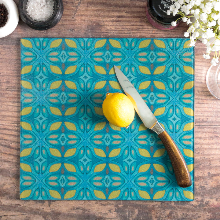 Knossos Leaf - Blue/Yellow Worktop Protector