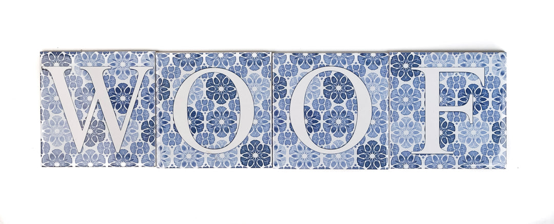 SALE SET of 4x Letter Tiles - "WOOF" - 10cm tiles -  FIRED INK Version