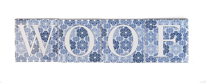 SALE SET of 4x Letter Tiles - "WOOF" - 10cm tiles -  FIRED INK Version