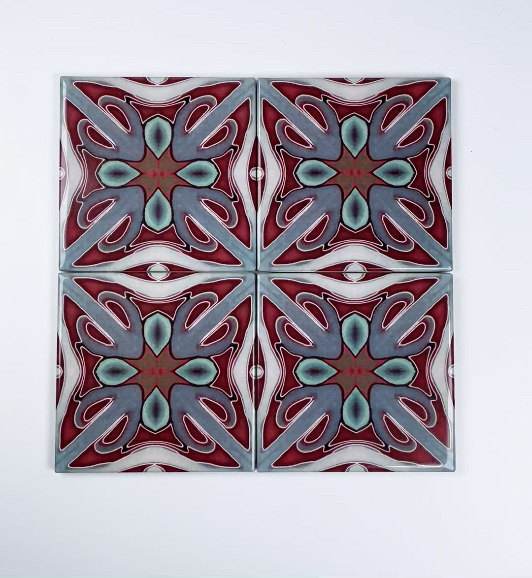 "Red Victorian" twining Art Deco tiles -  FIRED INK Version