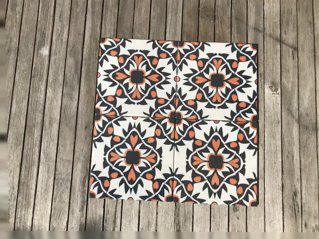 Aztec orange black cream tiles