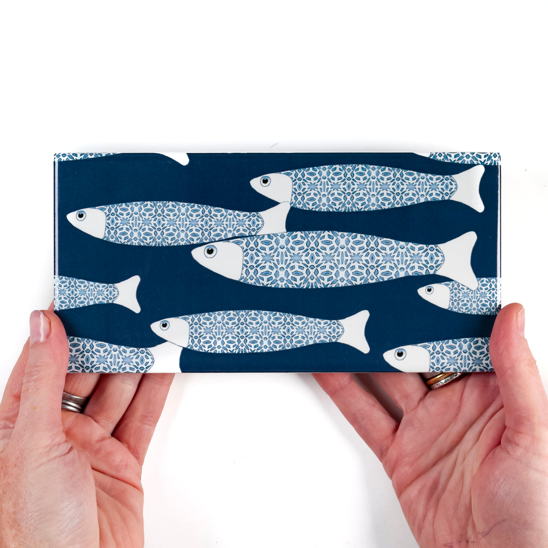 Navy Blue Ocean Shoal tiles - 20x10cm -  FIRED INK Version
