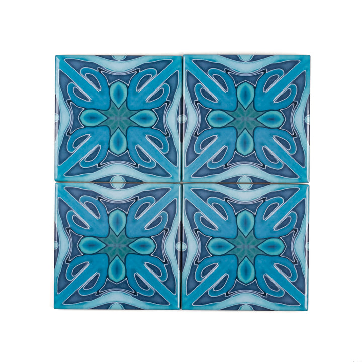 "Denim Blue Twining" Art Deco tiles -  FIRED INK Version