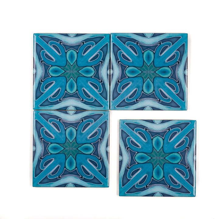 "Denim Blue Twining" Art Deco tiles -  FIRED INK Version