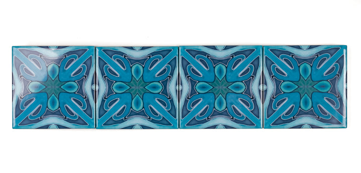 "Denim Blue Twining" Art Deco tiles -  FIRED INK Version