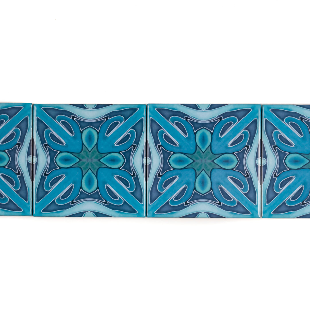 "Denim Blue Twining" Art Deco tiles -  FIRED INK Version