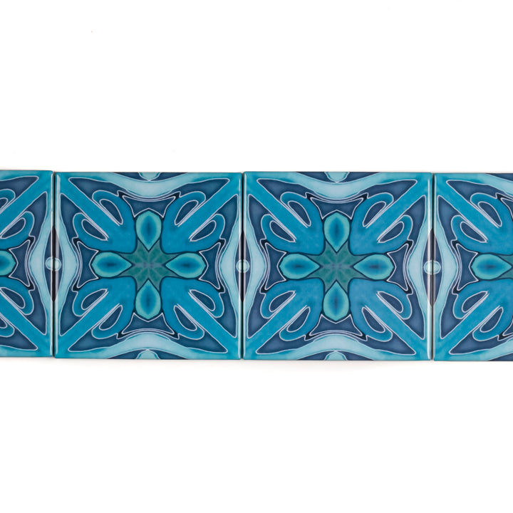 "Denim Blue Twining" Art Deco tiles -  FIRED INK Version