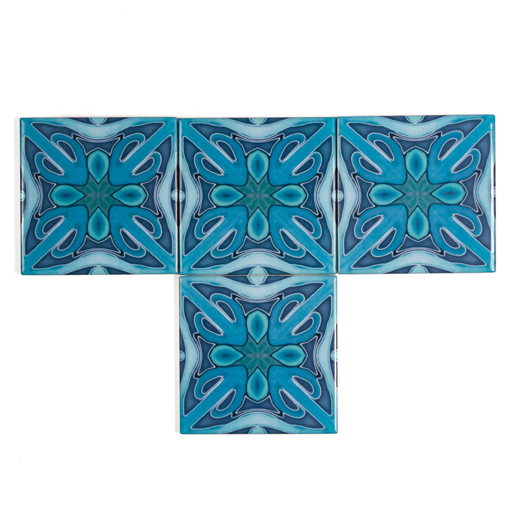 "Denim Blue Twining" Art Deco tiles -  FIRED INK Version