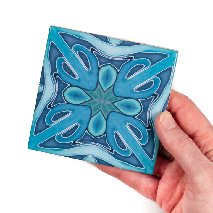"Denim Blue Twining" Art Deco tiles -  FIRED INK Version