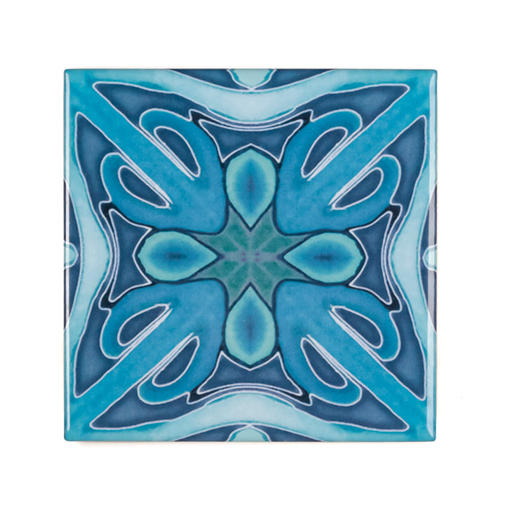 "Denim Blue Twining" Art Deco tiles -  FIRED INK Version
