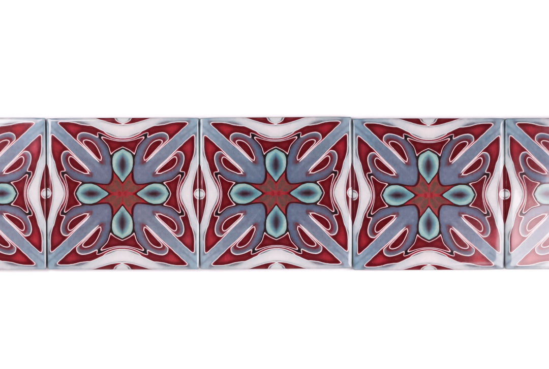"Red Victorian" twining Art Deco tiles -  FIRED INK Version
