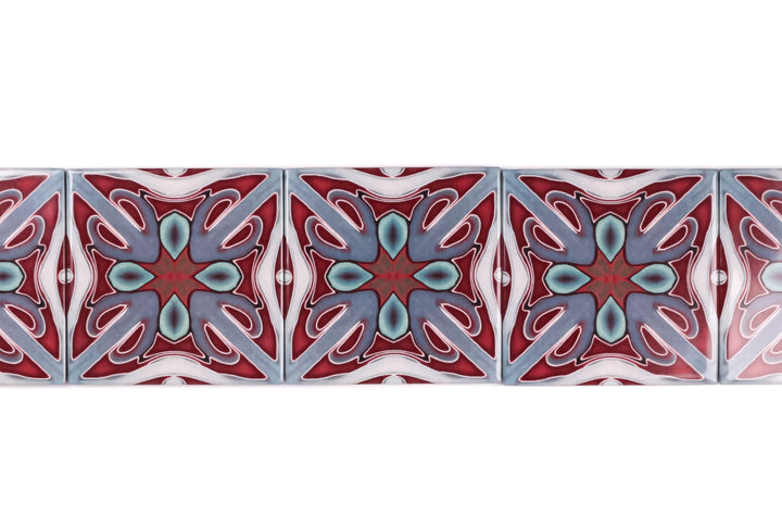 "Red Victorian" twining Art Deco tiles -  FIRED INK Version