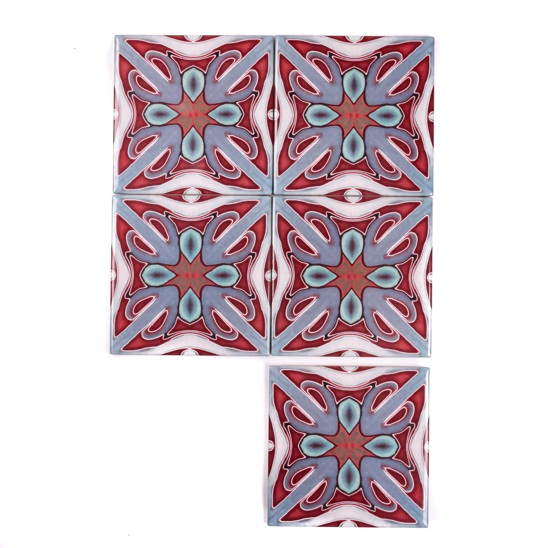 "Red Victorian" twining Art Deco tiles -  FIRED INK Version