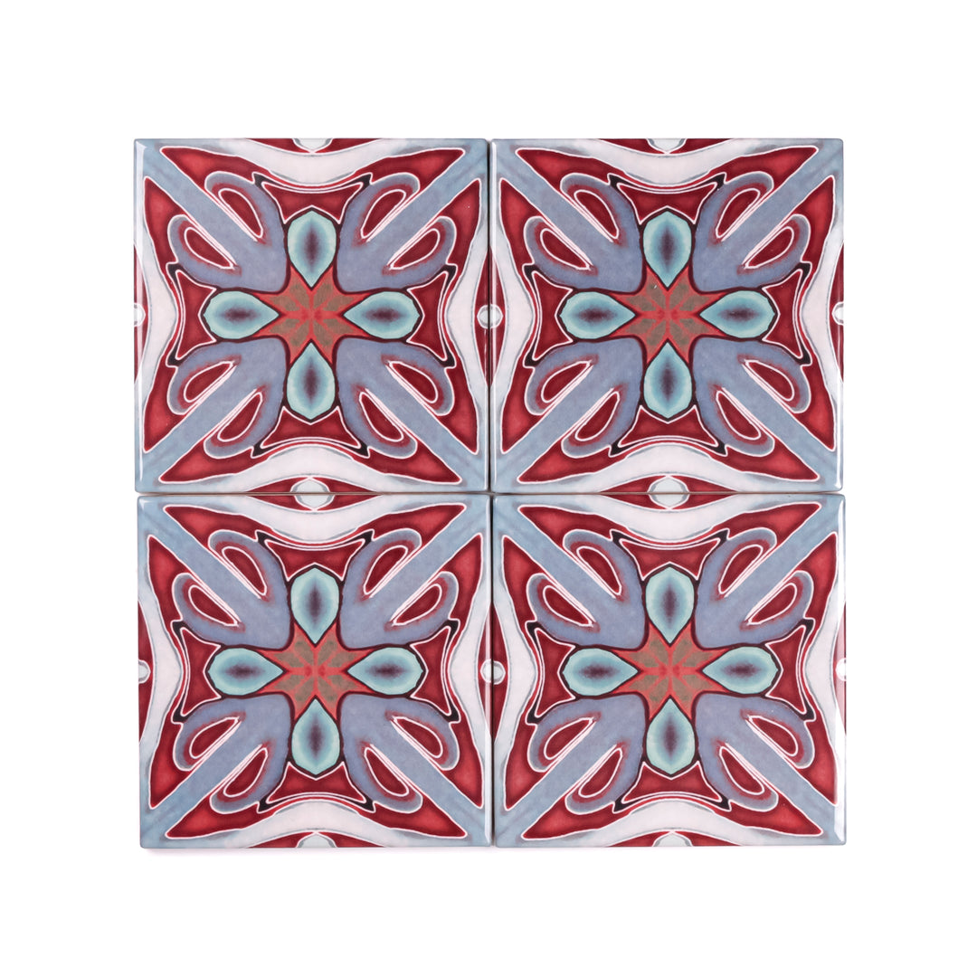 "Red Victorian" twining Art Deco tiles -  FIRED INK Version