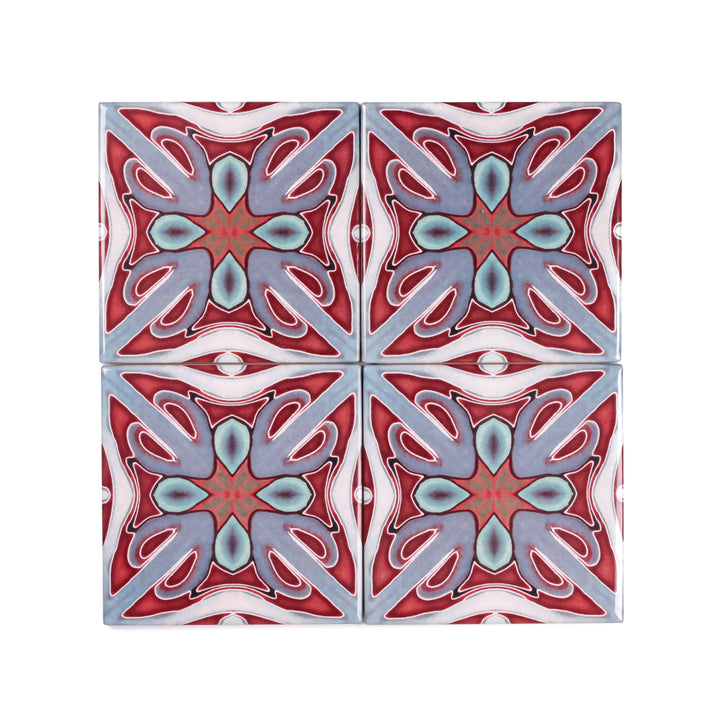 "Red Victorian" twining Art Deco tiles -  FIRED INK Version