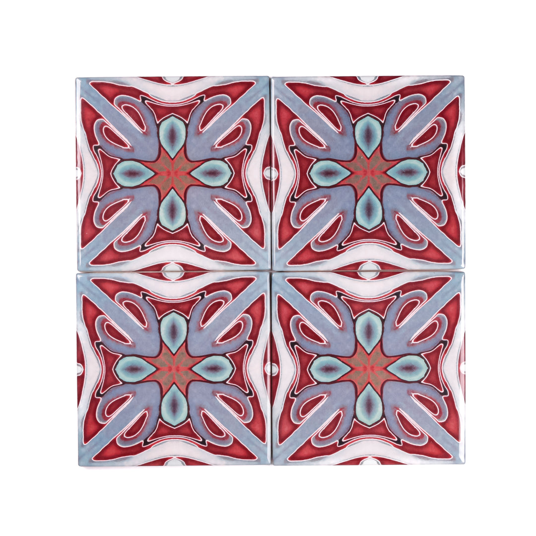 "Red Victorian" twining Art Deco tiles -  FIRED INK Version