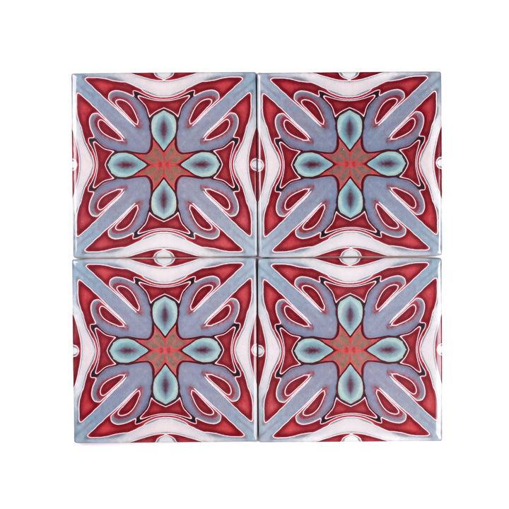 "Red Victorian" twining Art Deco tiles -  FIRED INK Version