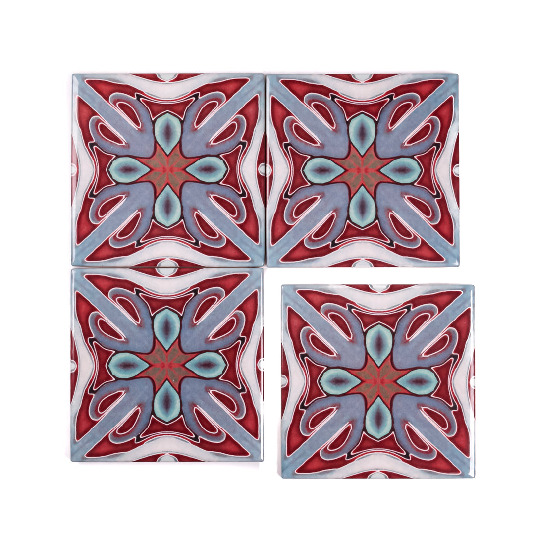 "Red Victorian" twining Art Deco tiles -  FIRED INK Version