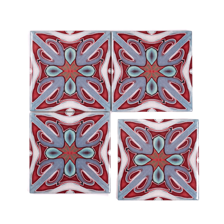 "Red Victorian" twining Art Deco tiles -  FIRED INK Version