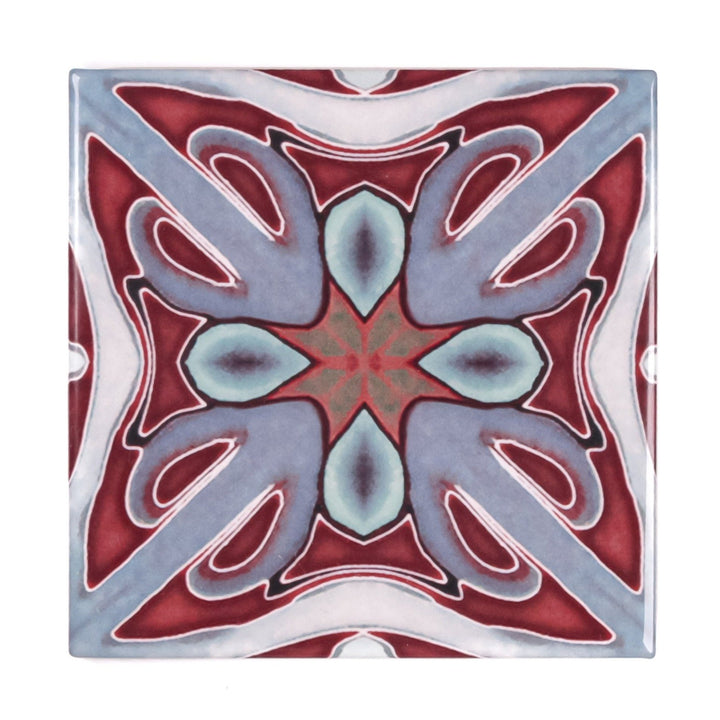 "Red Victorian" twining Art Deco tiles -  FIRED INK Version