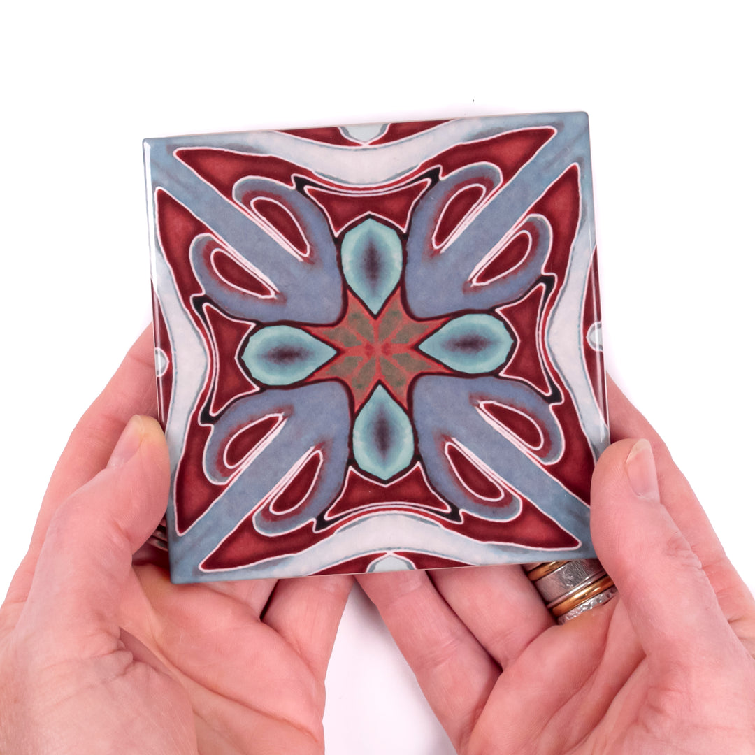 "Red Victorian" twining Art Deco tiles -  FIRED INK Version
