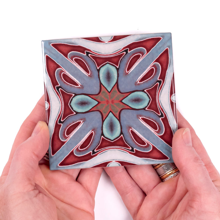 "Red Victorian" twining Art Deco tiles -  FIRED INK Version