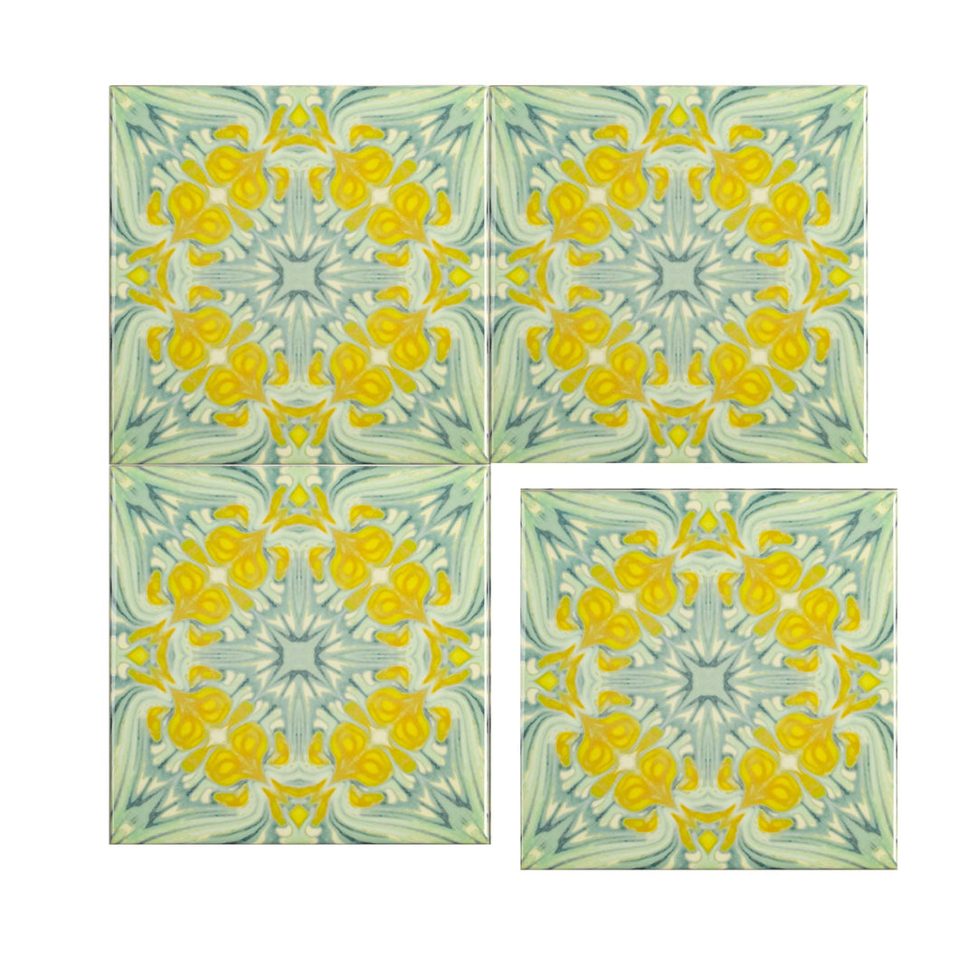 Yellow Green Vintage Botanical Tiles