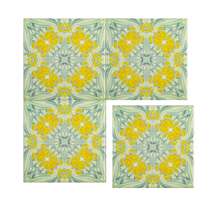 Yellow Green Vintage Botanical Tiles