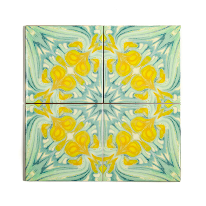 Yellow Green Vintage Botanical Tiles - Large Scale