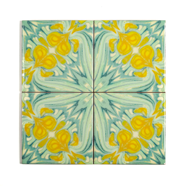 Yellow Green Vintage Botanical Tiles - Large Scale