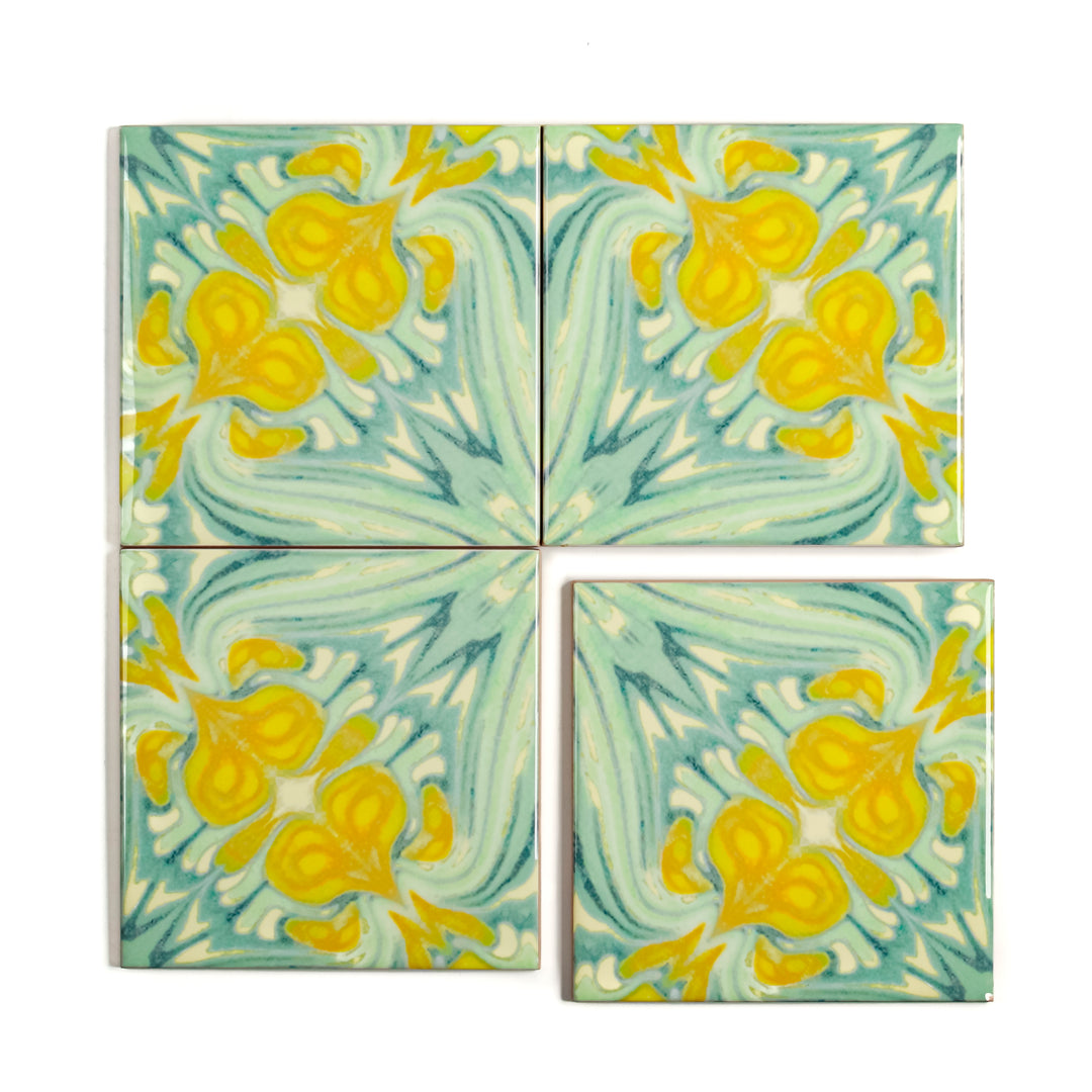 Yellow Green Vintage Botanical Tiles - Large Scale