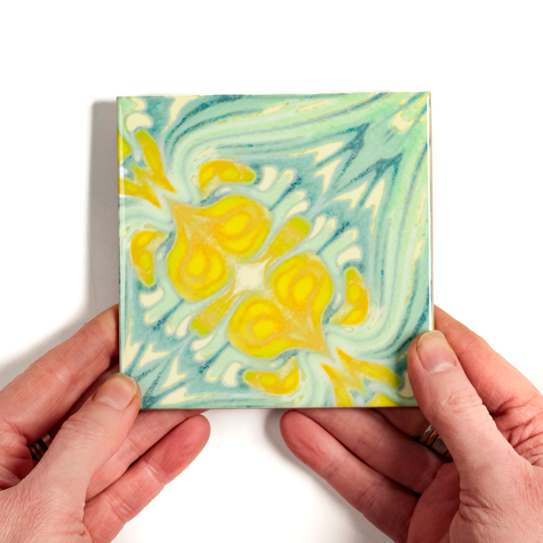 Yellow Green Vintage Botanical Tiles - Large Scale