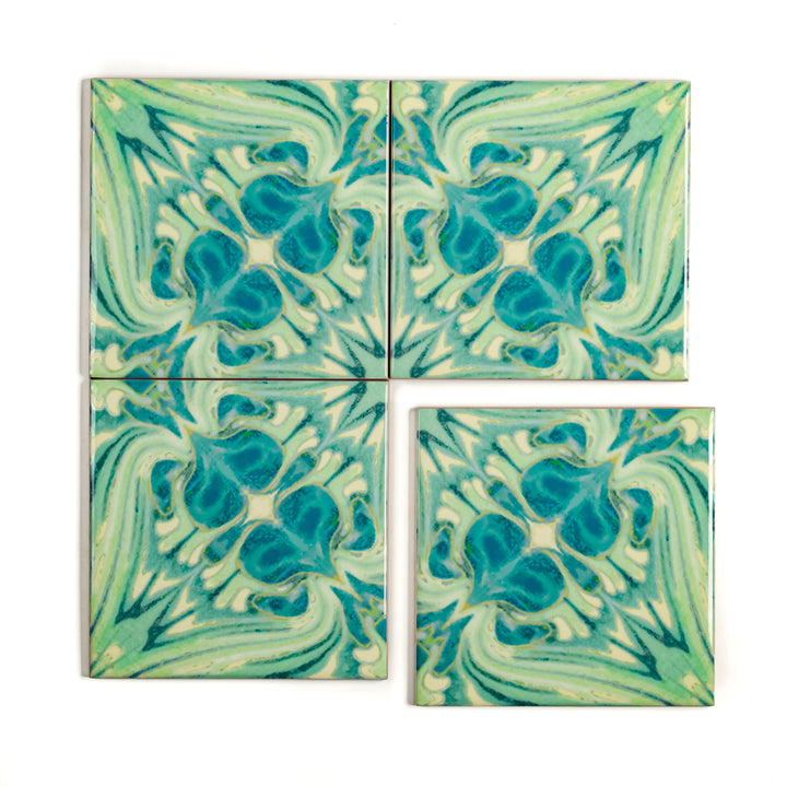 Arts and Crafts Tiles - Blue Green Vintage