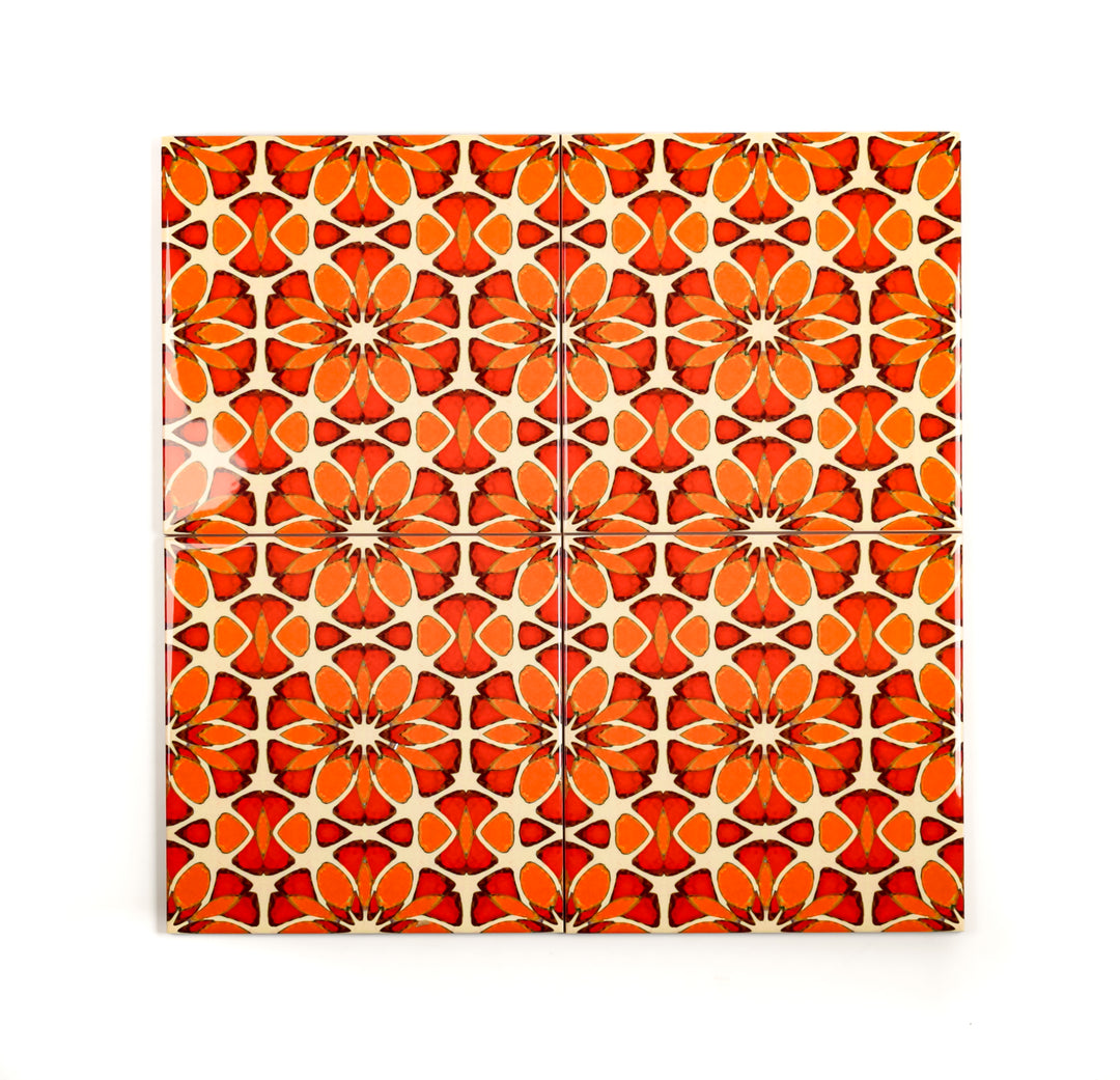 Moroccan Flower Tile - Orange Apricot Version