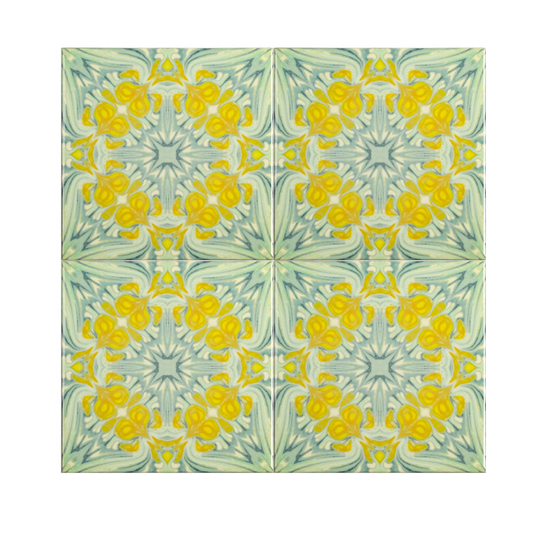 Yellow Green Vintage Botanical Tiles