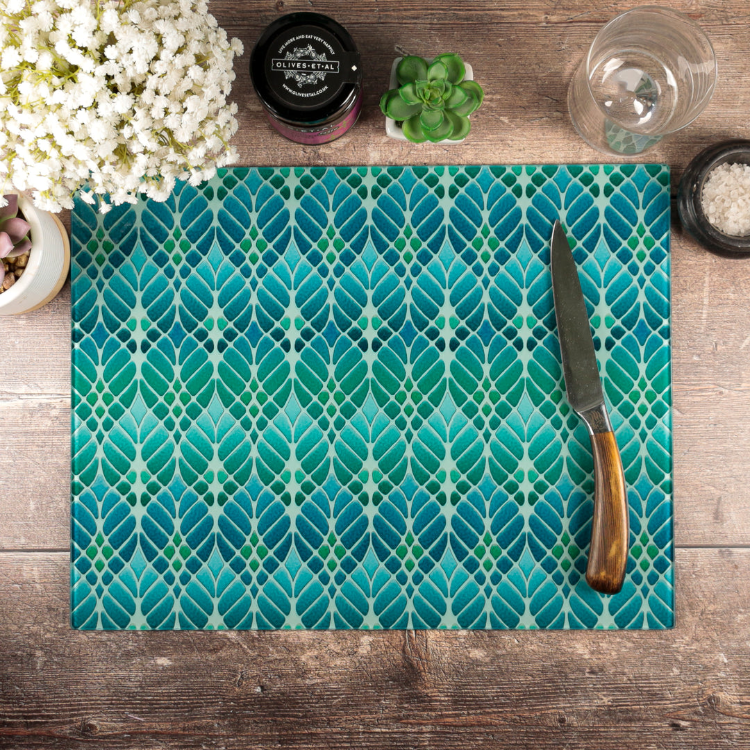 Interwoven Trees Worktop Protector - Blue / Turquoise