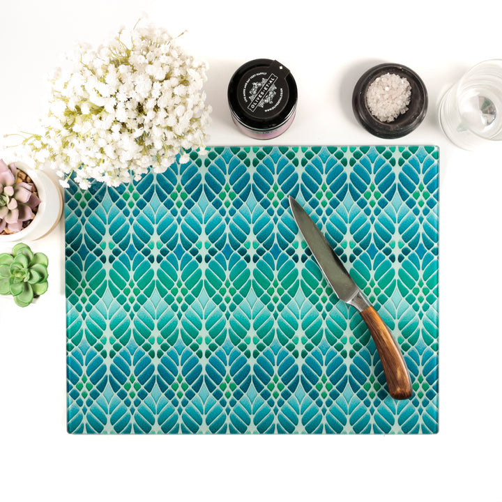 Interwoven Trees Worktop Protector - Blue / Turquoise