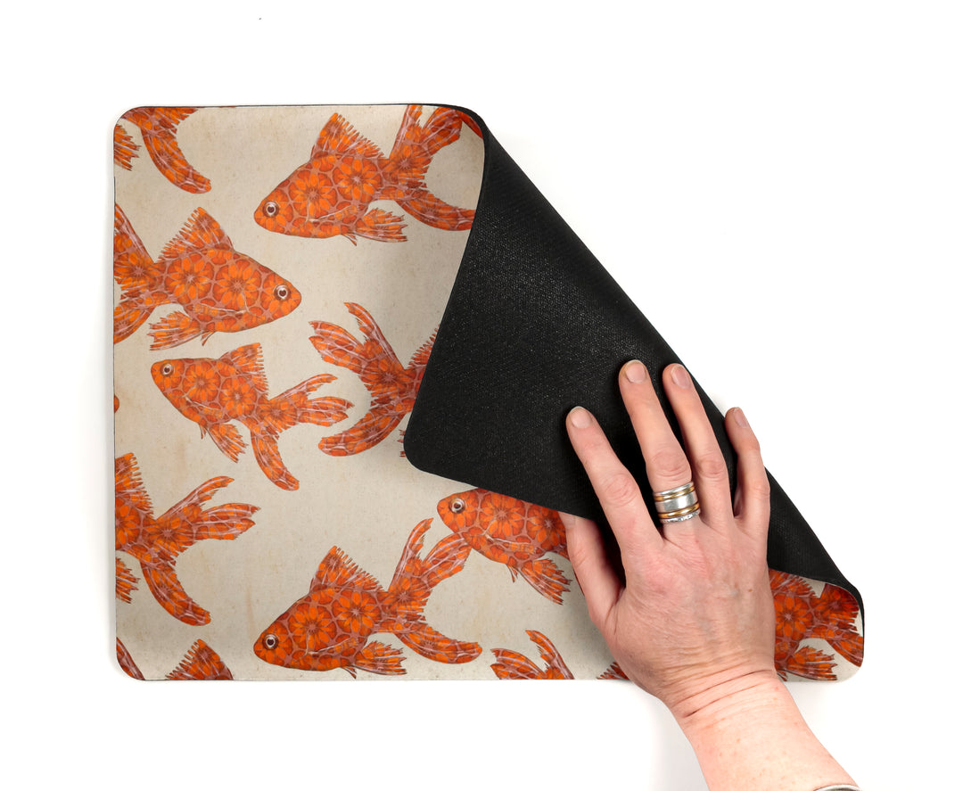 Goldfish Large Pet Food Mat - Red / Stone