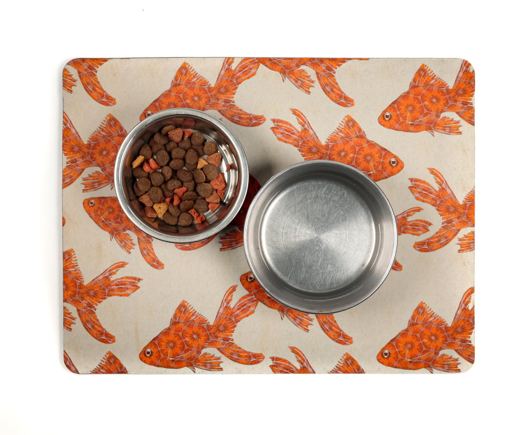 Goldfish Large Pet Food Mat - Red / Stone