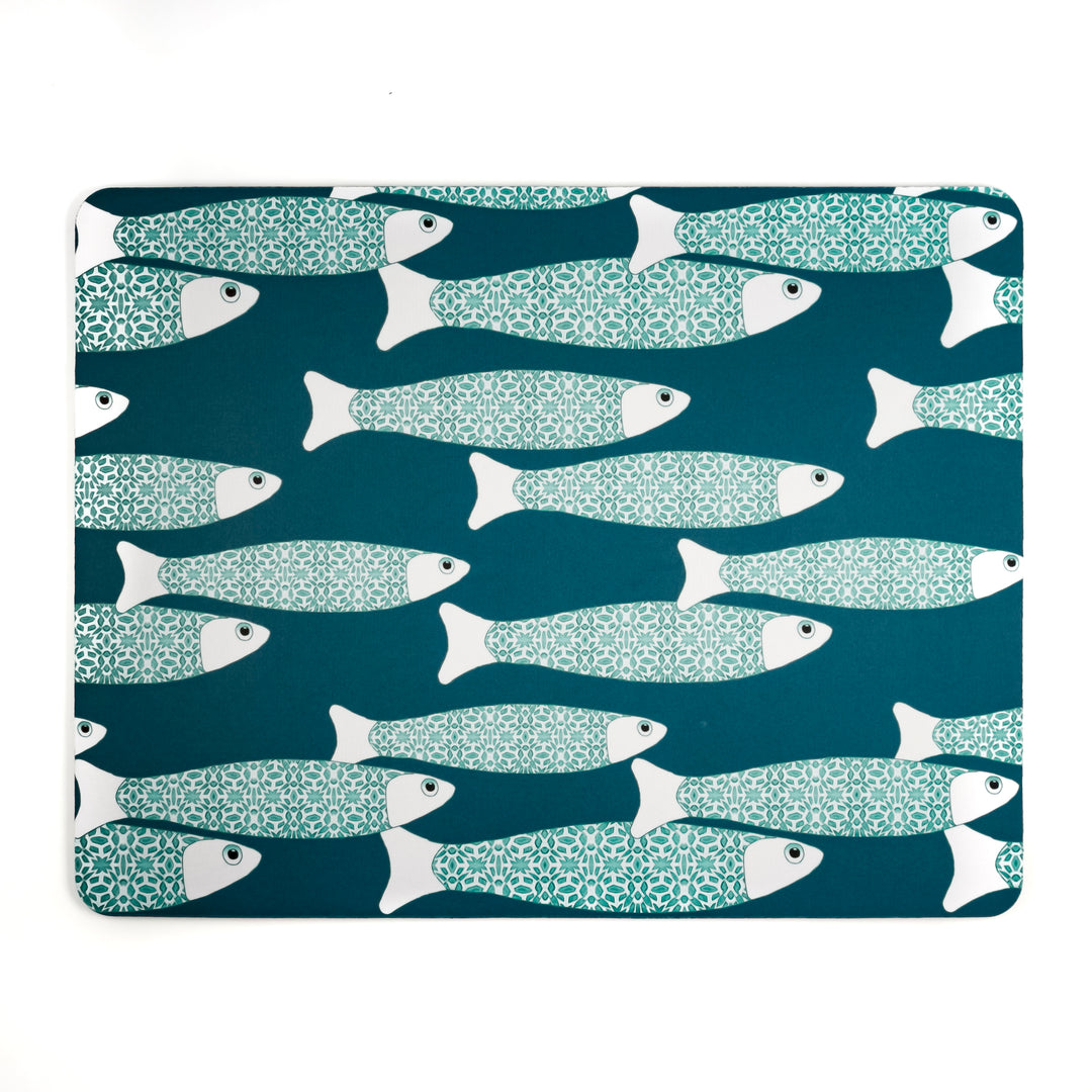 Teal Ocean Shoal Large Pet Food Mat