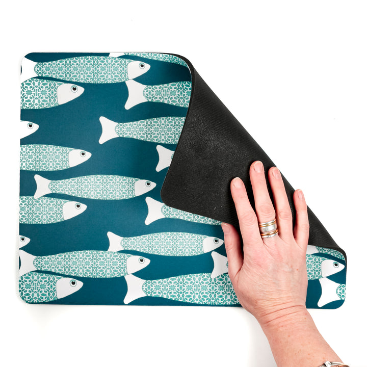 Teal Ocean Shoal Large Pet Food Mat