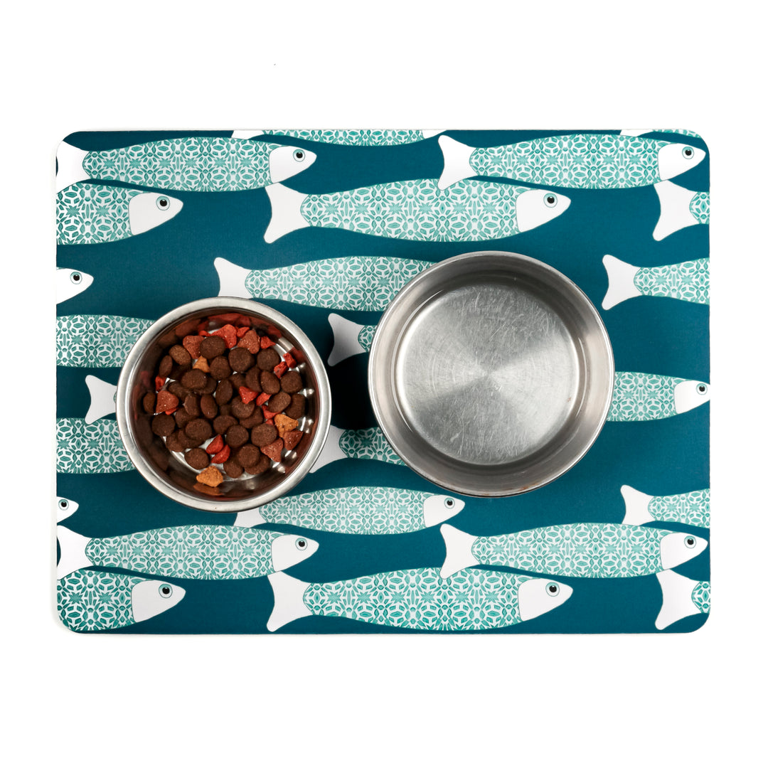 Teal Ocean Shoal Large Pet Food Mat