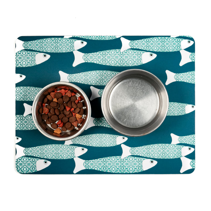 Teal Ocean Shoal Large Pet Food Mat
