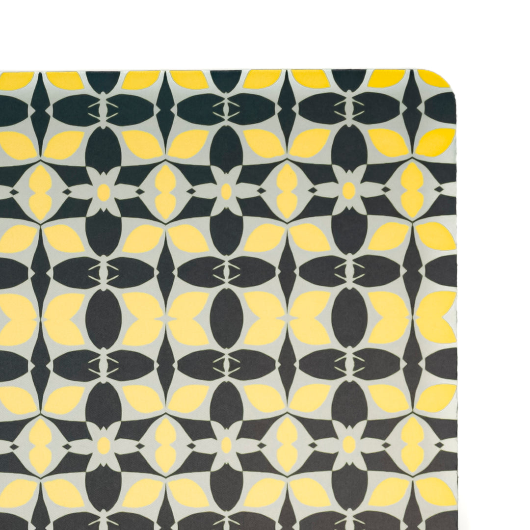 Scandi Yellow Grey Black Large Pet Food Mat