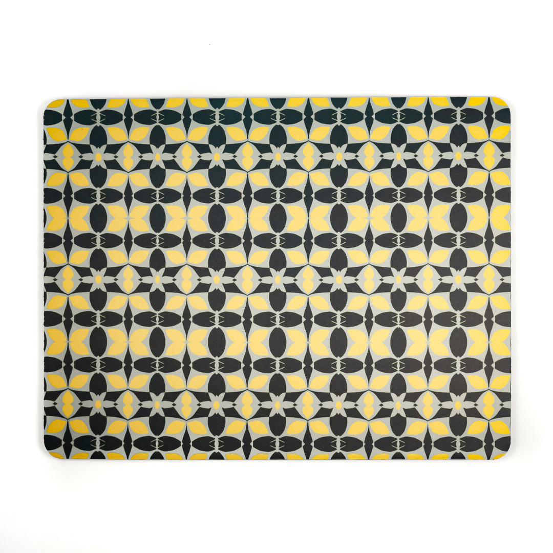 Scandi Yellow Grey Black Large Pet Food Mat