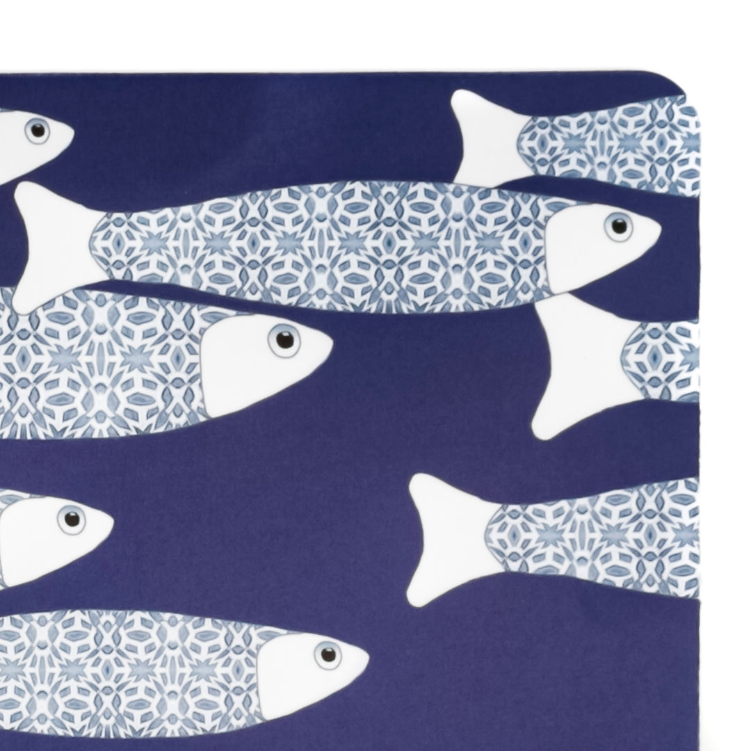 Navy Blue Ocean Shoal Large Pet Food Mat