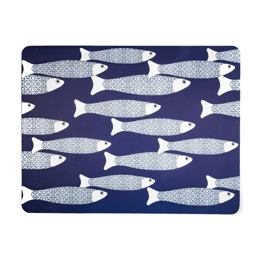 Navy Blue Ocean Shoal Large Pet Food Mat