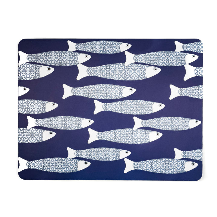 Navy Blue Ocean Shoal Large Pet Food Mat