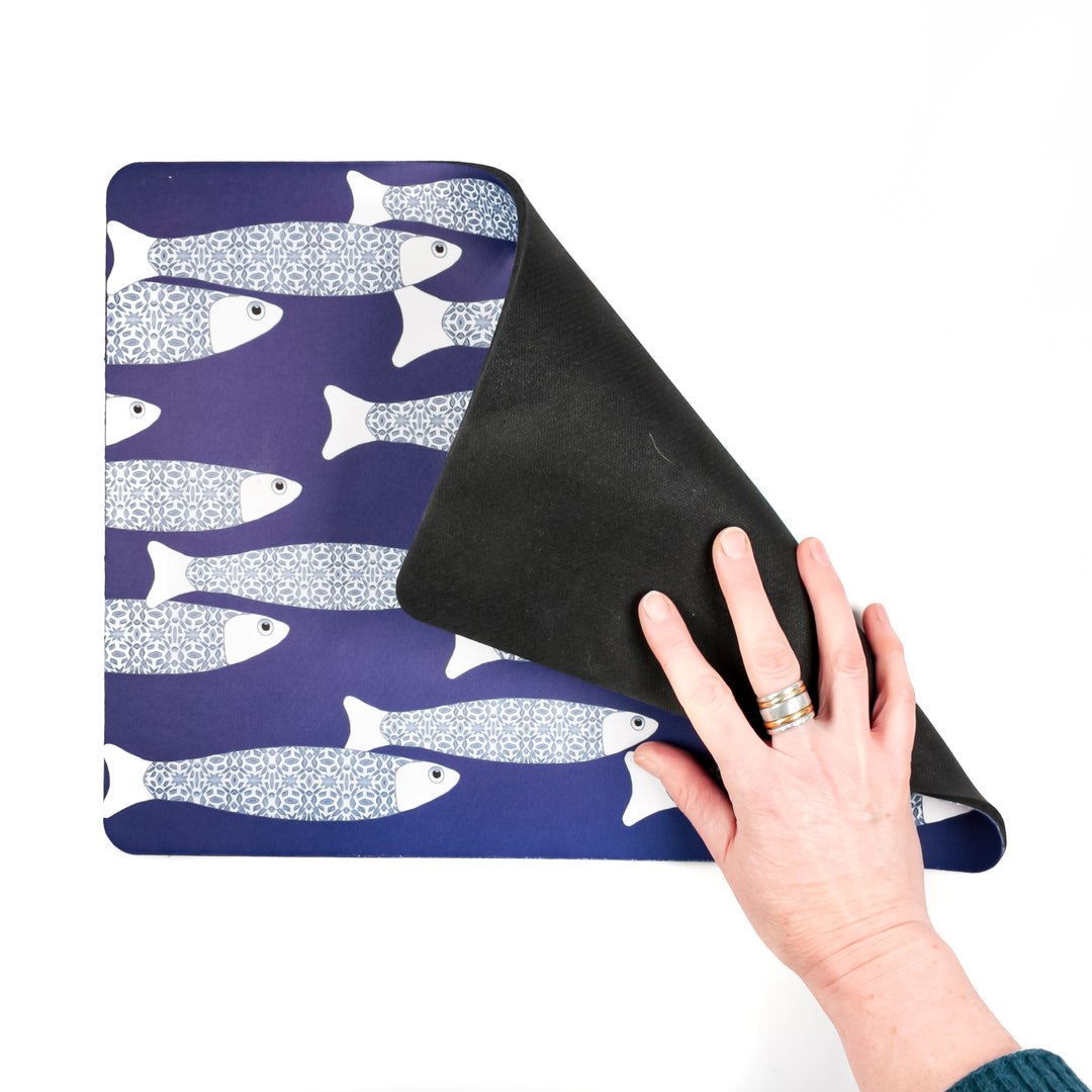 Navy Blue Ocean Shoal Large Pet Food Mat